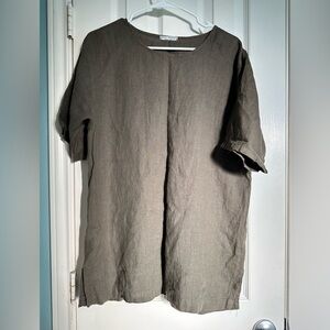 Russ Berens Linen Olive Green Blouse size med Made in USA.